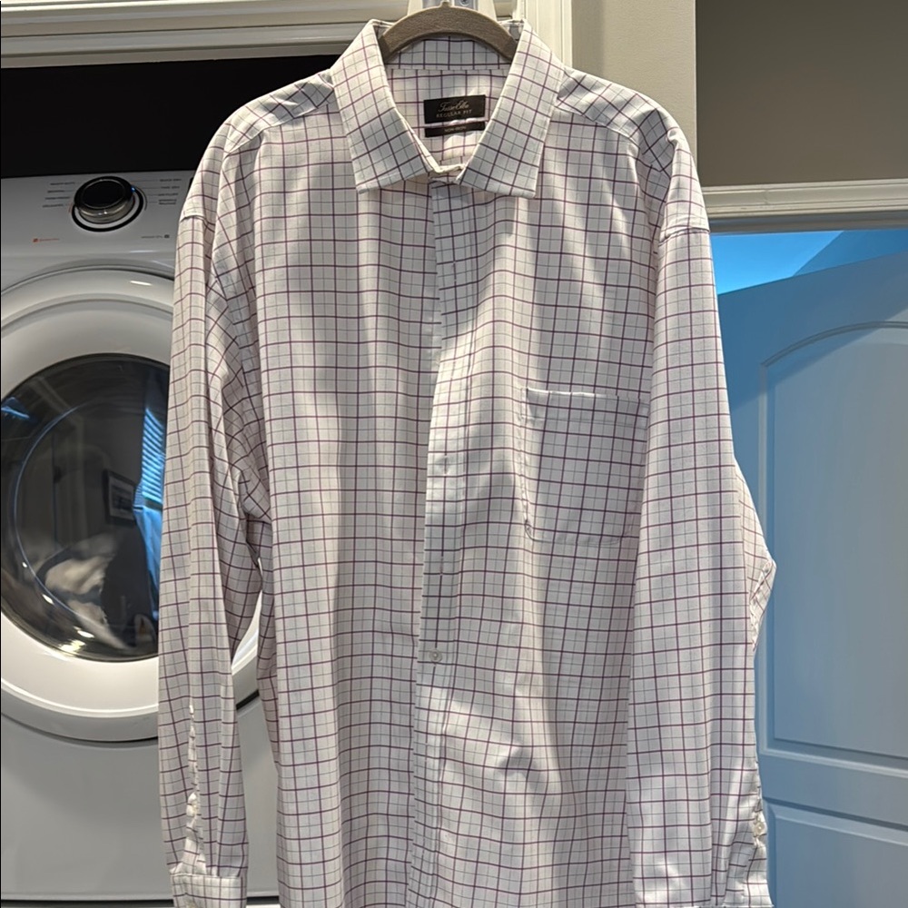 Tasso Elba White and Purple Dress Shirt Classic Style